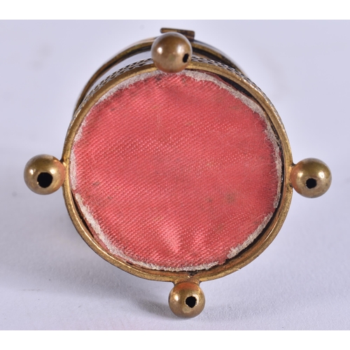 165 - AN UNUSUAL EARLY VICTORIAN MINIATURE TORTOISESHELL DRUM RING BOX. 3.5 cm x 3.5 cm.