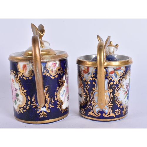 176 - A RARE PAIR OF EARLY 19TH CENTURY ENGLISH PORCELAIN WATERING CANES possibly cruets. 9.5 cm wide.