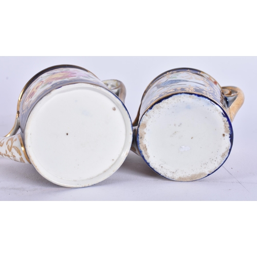 176 - A RARE PAIR OF EARLY 19TH CENTURY ENGLISH PORCELAIN WATERING CANES possibly cruets. 9.5 cm wide.