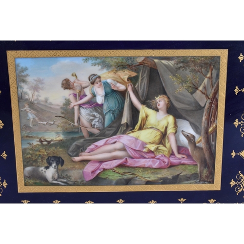 177 - A FINE LATE 19TH CENTURY VIENNA PORCELAIN RETICULATED TRAY painted with figures. 33 cm x 27 cm.