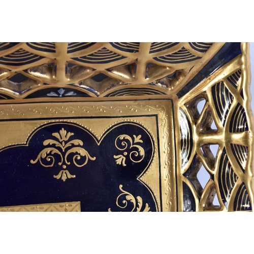 177 - A FINE LATE 19TH CENTURY VIENNA PORCELAIN RETICULATED TRAY painted with figures. 33 cm x 27 cm.