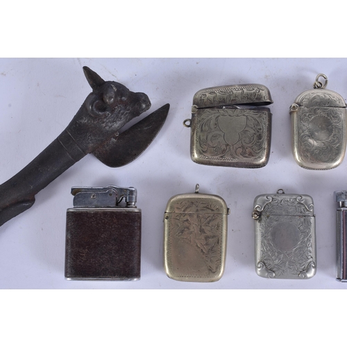 63 - A VICTORIAN BULLY BEEF CAN OPENER together with vesta cases etc. (qty)