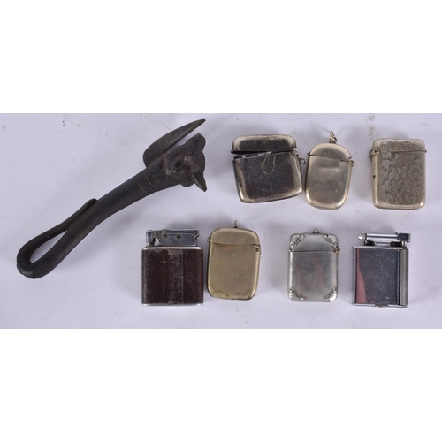 63 - A VICTORIAN BULLY BEEF CAN OPENER together with vesta cases etc. (qty)