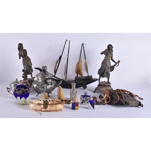 70 - ASSORTED  COLLECTABLES including a horn boat, pewter caddy etc. (qty)