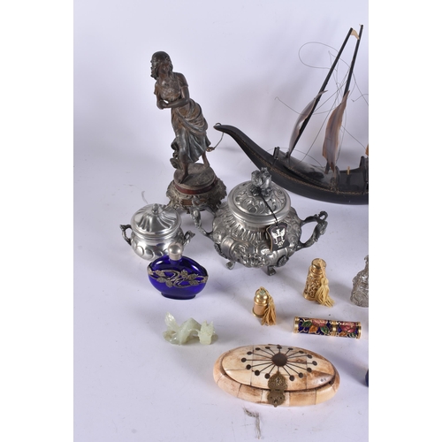 70 - ASSORTED  COLLECTABLES including a horn boat, pewter caddy etc. (qty)