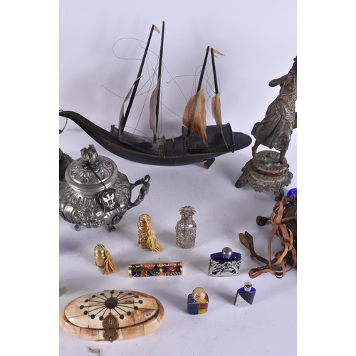 70 - ASSORTED  COLLECTABLES including a horn boat, pewter caddy etc. (qty)