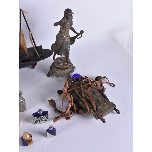 70 - ASSORTED  COLLECTABLES including a horn boat, pewter caddy etc. (qty)