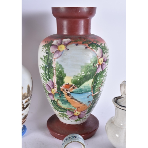 76 - VICTORIAN OPALINE GLASSES together with pottery etc. (qty)