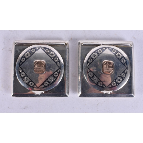 83 - Continental Silver Tourist Powder Compact Iraqi Niello Design w/ Engravings 144g. (2)