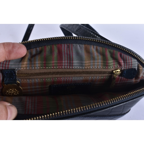 86 - Mulberry Black Croc Embossed Leather Dome Crossbody Bag. 28 cm wide.