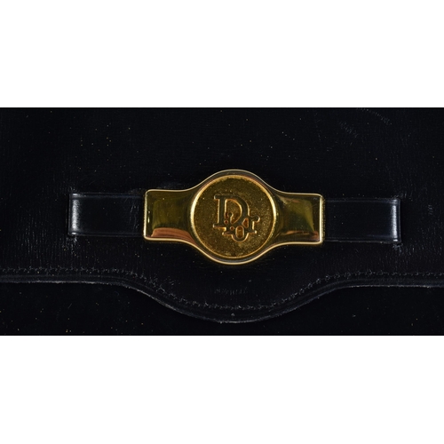 87 - Vintage Christian Dior Black Leather Handbag w/ Gold Tone Hand Bag. 28 cm wide.