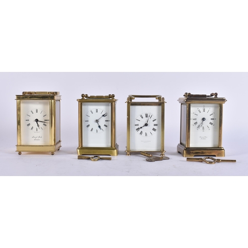 89 - FOUR BRASS CARRIAGE CLOCKS. Three Running. (4)