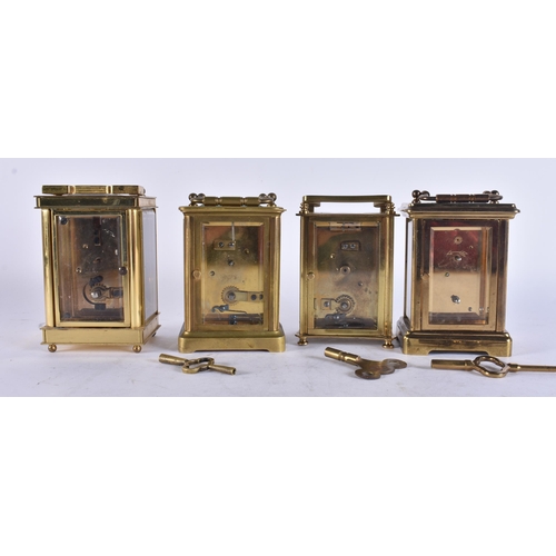 89 - FOUR BRASS CARRIAGE CLOCKS. Three Running. (4)