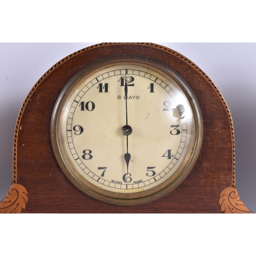 90 - TWO MANTEL CLOCKS together with a leather cased carriage clock. 1 running. (3)