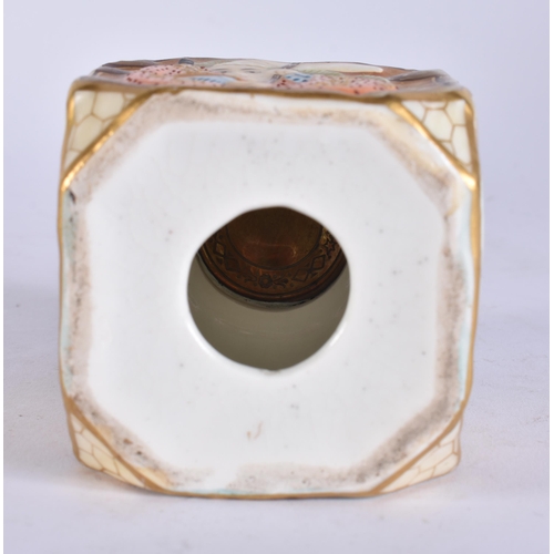 95 - A LATE 19TH CENTURY FRENCH PORCELAIN SCENT BOTTLE decorated with Japanese figures. 13 cm high.