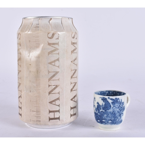 97 - A RARE 18TH CENTURY MINIATURE CAUGHLEY BLUE AND WHITE PORCELAIN CUP. 3.25 cm x 3.25 cm.