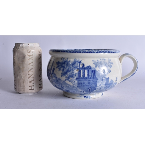 98 - AN UNUSUAL 19TH CENTURY ENGLISH BLUE AND WHITE POTTERY VOMIT POT SPITTOON. 19 cm wide.