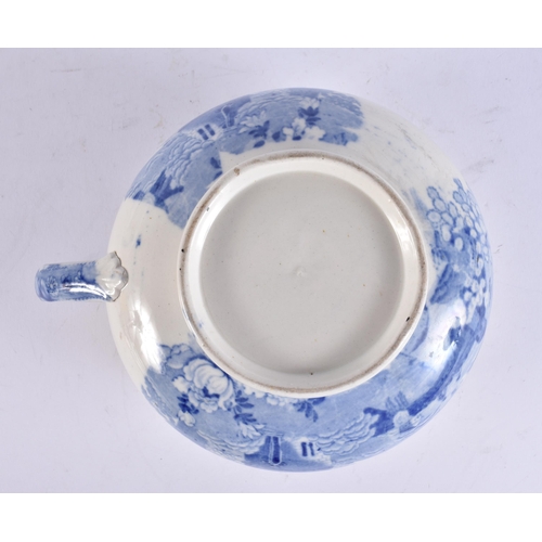 98 - AN UNUSUAL 19TH CENTURY ENGLISH BLUE AND WHITE POTTERY VOMIT POT SPITTOON. 19 cm wide.