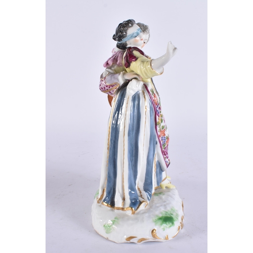 99 - AN ANTIQUE GERMAN PORCELAIN FIGURE OF A DANCING MALE AND FEMALE. 20 cm high.