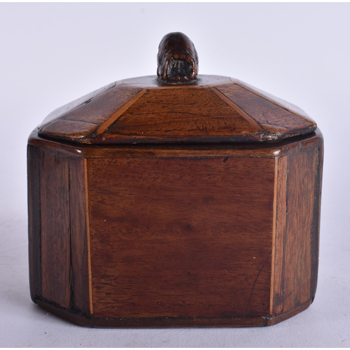 121 - AN UNUSUAL GEORGE III TREEN CARVED WOOD TOBACCO BOX AND COVER. 11 cm x 11 cm.