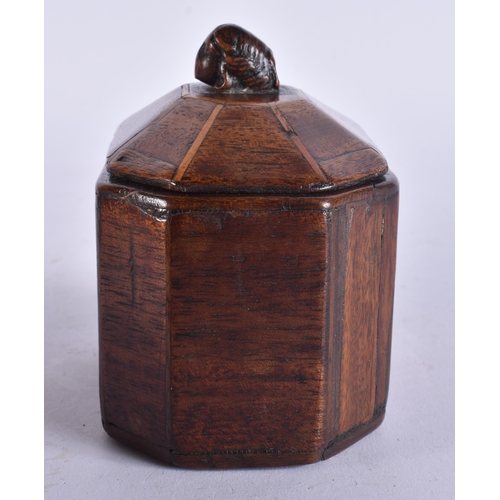 121 - AN UNUSUAL GEORGE III TREEN CARVED WOOD TOBACCO BOX AND COVER. 11 cm x 11 cm.