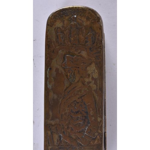 122 - AN 18TH CENTURY EUROPEAN BRASS TOBACCO BOX. 16 cm x 5 cm.