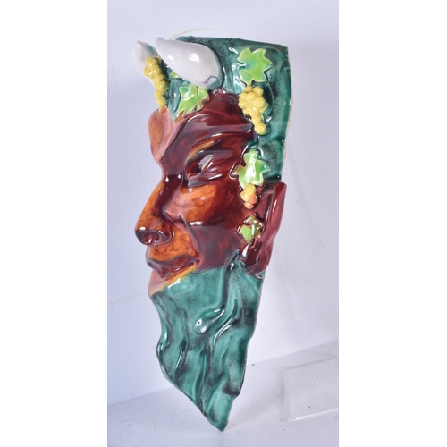 3289 - An Italian Majolica wall mask of Bacchus 24 x 15cm