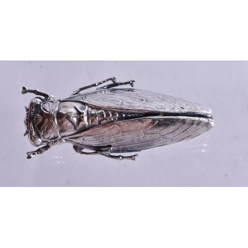 A Silver Locust Brooch. Stamped Sterling. 4.4cm x 1.8cm, weight 14g