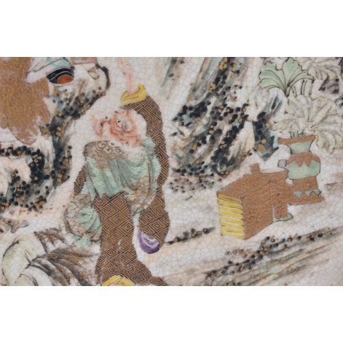 2056 - A LARGE 19TH CENTURY JAPANESE MEIJI PERIOD SATSUMA DISH painted with immortals. 38 cm x 22 cm.
