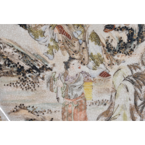 2056 - A LARGE 19TH CENTURY JAPANESE MEIJI PERIOD SATSUMA DISH painted with immortals. 38 cm x 22 cm.