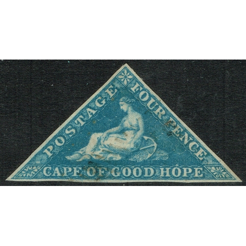 162 - Cape of Good Hope 1855 4d blue sg6a 3 good margins light cancel vfu Cat. £90