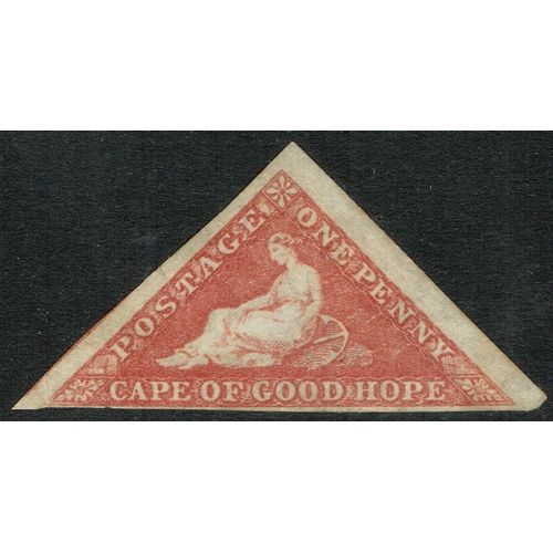 161 - Cape of Good Hope 1855 1d deep rose/cream paper 3 clear to mostly huge margins tiny corner bend unus... 