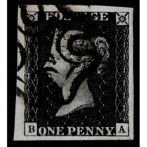 62 - GB 1840 1d intense black plate 8 BA superb used four mostly very large margins crisp black cross sg1... 