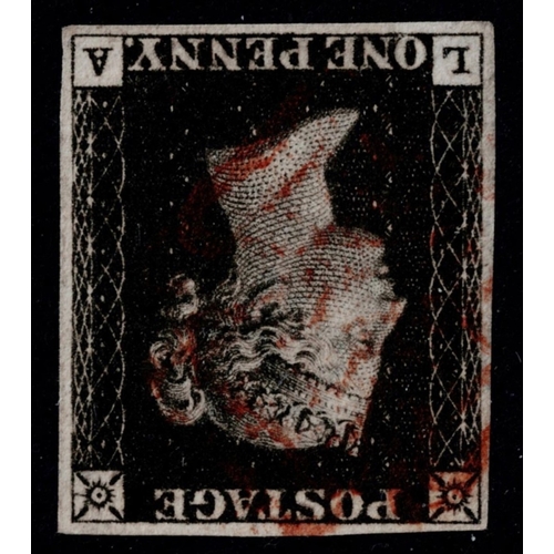 63 - GB 1840 1d black plate 8 LA INVERTED watermark 4m vfu a rare variety on this plate sg2 Wi Cat. £3750