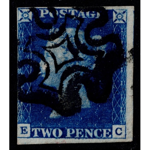 67 - GB 1840 2d blue plate 1 EC f/vfu near 4m with fine black maltese cross sg5 Cat. £975