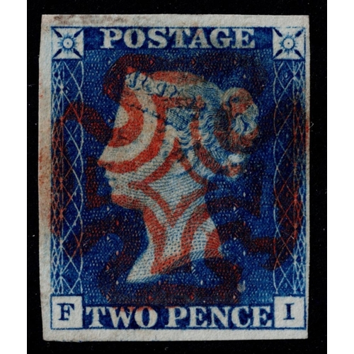 70 - GB 1840 2d blue plate 1 FI superb used 4m with perfect upright red maltese cross sg5 Spec.DS5ua Cat.... 