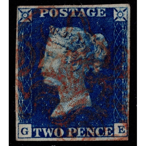 71 - GB 1840 2d blue plate 1 GE 4m f/vfu with fine red maltese cross sg5 Spec.DS5 Cat. £1250