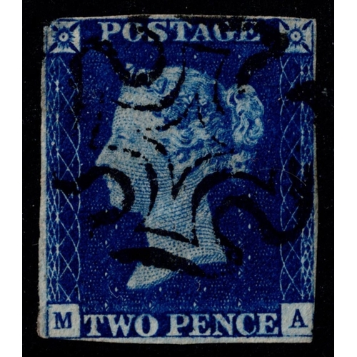 74 - GB 1840 2d deep blue plate 1 MA small thin patch in corner but fine colour and crisp black cross sg4... 