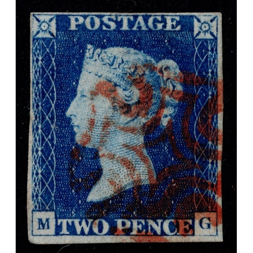 75 - GB 1840 2d pale blue plate 1 MG 4m with fine red cross, faintest of pressed bends, very fine appeara... 
