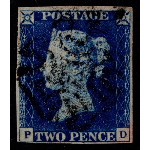 77 - GB 1840 2d blue plate 1 PD 4m (just) faintest of pressed creases at top else fine sg5 Cat. £975