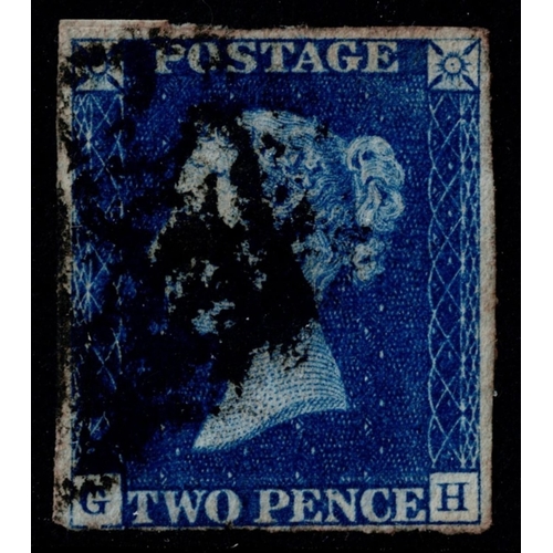 79 - GB 1840 2d blue plate 2 GH 4m (just) thin patch SW else sound with black cross sg5 Cat. £1000
