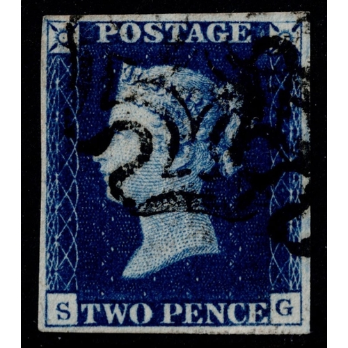 83 - GB 1840 2d deep blue plate 2 SG 4m vfu wonderful dark shade with neat black crosses sg4 Cat. £1400