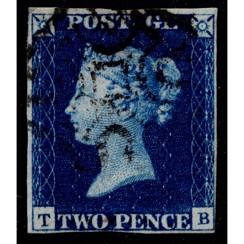 84 - GB 1840 2d deep blue plate 2 TB 4m lovely rich colour light black maltese cross vfu sg6 Cat. £1250