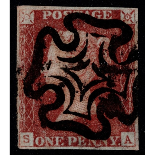 86 - GB 1841 1d red black plate 1c SA 4m very scarce 2nd repair faint corner bend but fine appearance sg7... 