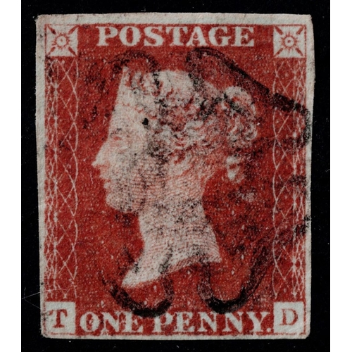 87 - GB 1841 1d red black plate 1c TD 4m very scarce 2nd repair very faint slight pressed creasing but fi... 