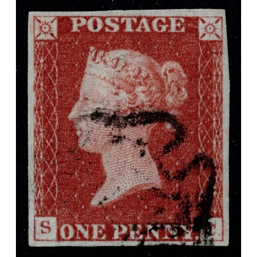 94 - GB 1841 1d red black plate 5 SC STATE TWO superb used with four even margins and a light cross sg7 S... 