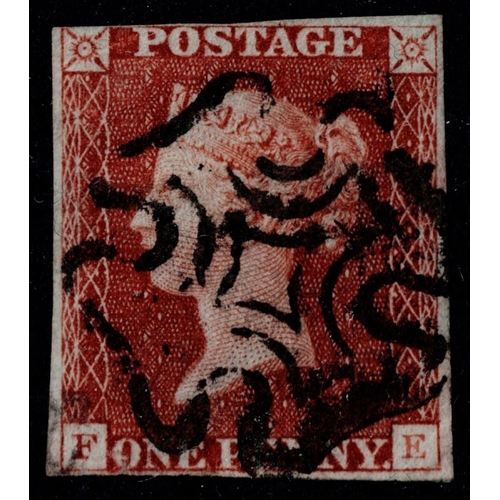 96 - GB 1841 1d red black plate 8 FE STATE TWO vg/fu with faint letter E and stars, good margins ex clipp... 