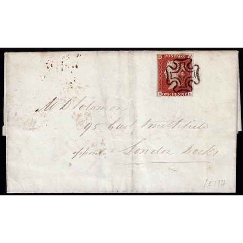 99 - GB 1841 1d red plate 12 BD STATE ONE superb used four good margins Leith to London Docks, with conte... 