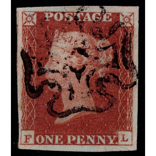 100 - GB 1841 1d red plate 12 FL superb used with four good to very large margins and full light cross. Sc... 