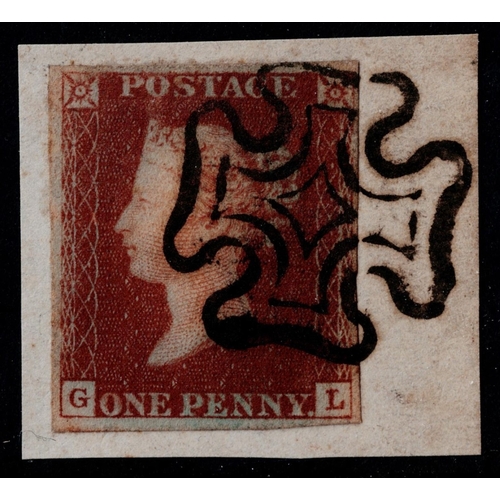 101 - GB 1841 1d red plate 17 GL vfu with four good to very large margins and tied piece supeb full cross,... 